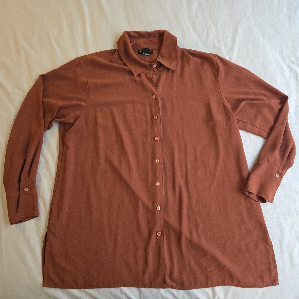 Ashley Stewart Women's Rust Button Down Shirt